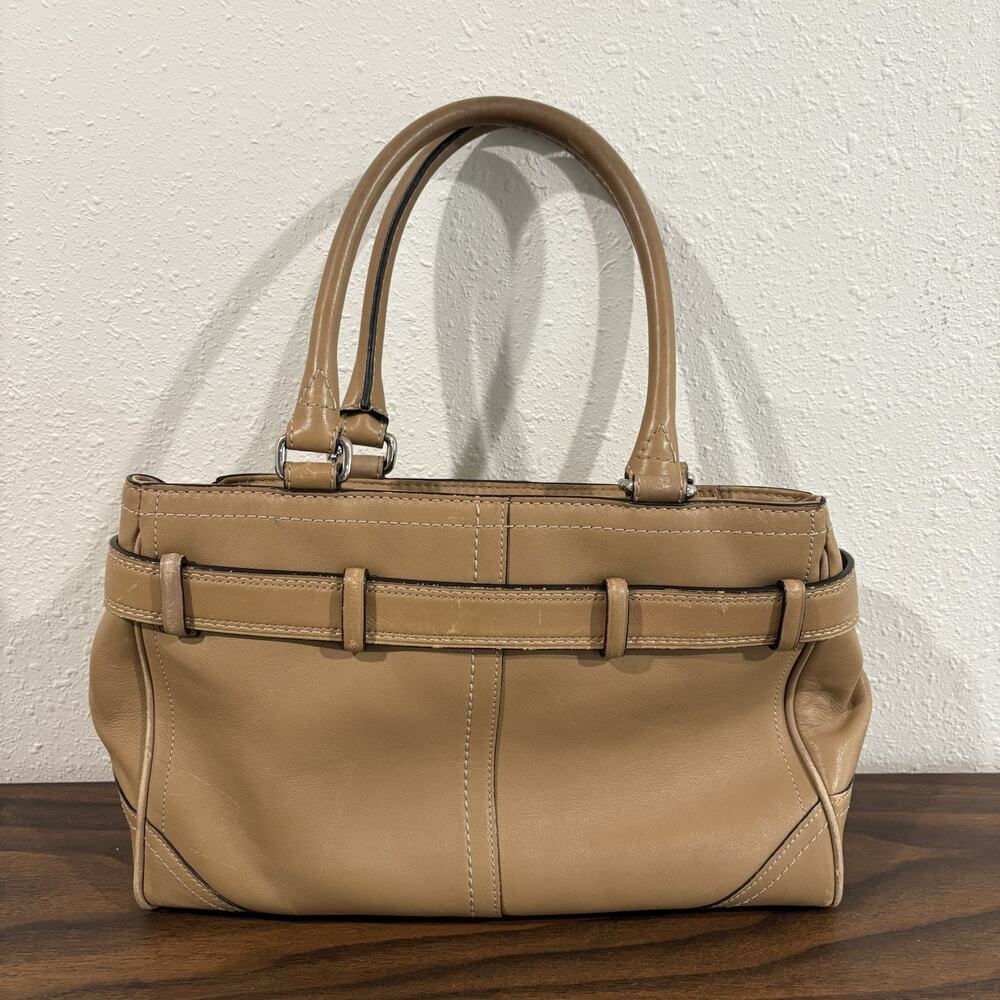 Vtg Coach‎ Hampton Smooth Leather Satchel Shoulder Bag Handbag F11199 Tan Silver - Picture 6 of 13